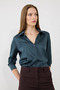 Silky Satin Classic Cut Satin Shirt - Green - 3