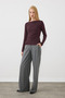 Boat Neck Long Sleeve Knitted Blouse - Plum - 2