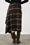 Asymmetric Plaid Skirt - Brown - 8