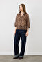 Bambi Pattern Balloon Sleeve Chiffon Shirt - Brown - 4