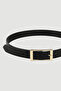 Rectangular Metal Buckle Faux Leather Belt - Black - 2