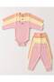 3-Piece Baby Girl 100% Organic Cotton Combed Cotton Long Sleeve Body and Waist-Curved Pants Set