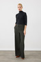 Herringbone Wide-Leg Wool Trousers - Khaki