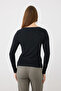 Boat Neck Long Sleeve Knitted Blouse - Black - 6