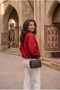 Women's Kimono Collar Flowy Balloon Sleeve Blouse - 3