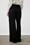 Wide Leg Crinkle Satin Trousers - Black - 6