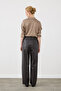 Ribbed Stitched Wide Leg Leather Trousers - Brown - 6
