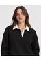 Women's Black Shirt Collar Poplin Detailed Sweatshirt - 2
