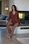 Women's Teddy Bear Patterned Front Buttoned Waffle Fabric Pajama Set - 4