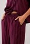 Burgundy Pinstripe Buttoned Cotton Home Wear Set - 2