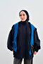 Women's Snap Detail Hidden Zipper Ribbed Parachute Jacket Navy Blue
