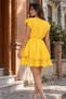 Women's Yellow V-Neck Skirt with Elastic Waist and Layered Flared Dress Arm-23Y001118 - 2