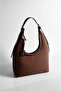 Women's Bitter Brown Suede Zippered Lined Hand and Shoulder Bag - 3