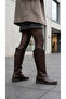 Women's Leather Look Short Heeled Below the Knee Boots with Back Zipper - 6