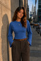 Women's Wing Sleeve Fit Textured Blue Blouse - 4