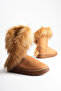 Women's Tan Suede Fur Detailed 5cm Thick Sole Winter Casual Boots - 7