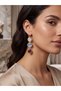 White Blue Plum Stone Detailed Gold Color Dangle Women's Earrings - 3