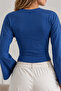 Women's Bodycon Short Cut Blue Blouse - 6