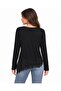 Women's Black V-Neck Long Sleeve Blouse with Lace Detail at Hem - 6