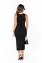Black Ribbed Bodycon Midi Pencil Dress |   Halter Neckline, Body-Fitting, Flexible Cut |   98% Cotton Camisole Knitted Fabric - 3