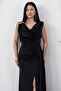 Shoulder-Accessory Glittery Cowl Neck Dress 39878 - 3