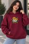 Women's Oversize Sunflower and Daisy Printed Hooded Sweatshirt with Kangaroo Pocket, Comfortable Fit, Casual Hoodie