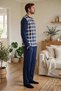 Men's navy blue plaid pajama set with flat back and slit detail 8219 - 2