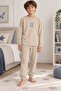 Long Sleeve Beige Color Star Printed Unisex Children's Pajama Set - 5