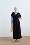 Women's Striped Shirt Collar Waist Tie Dress Black