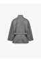 Belted, Pocketed, Buttoned, Stand Collar, Long Sleeve, Double Breasted Cashmere Coat - 6