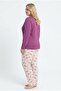 Women's plus size pajama set with solid plum top, crew neck button-down, and patterned bottoms, 100% cotton. - 3
