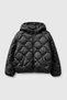 Girl's black puffer jacket with hood and pockets