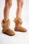 Women's Tan Suede Fur Detailed 5cm Thick Sole Winter Casual Boots - 5
