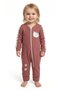 100% Organic Cotton Unisex Striped Zippered Baby Romper with Cat Detail Long Sleeve Romper Powder - 4