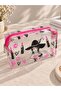 Transparent Pink Black Patterned Makeup Bag - 3