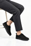 Ortes Rubber Tied Sole Stitched Genuine Leather Orthopedic Women's Shoes Black Nubuck