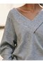 Gray Women's Off-The-Shoulder V-Neck Oversized Sweatshirt – Loose Sweatshirt with Cross Collar Detail - 3