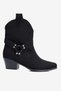 Women's Suede Boots with Belt Detail and Heel, Pull-On Western Roxy Black - 2