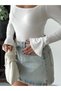 Women's White Square Neck Spanish Sleeve Blouse with Lace on the Sleeves and Collar Sandy Fabric Long Sleeve Blouse - 3