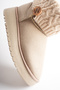 Women's Beige Suede Knitwear Detailed Thick Soled Winter Boots with Fur Inside - 8