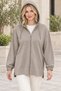 Women's Long Sleeve Off-Shoulder Hooded Zippered Side Slit Detailed Stretchy Lycra Stylish Casual Beige Cardigan - 2