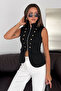 Women's Zippered Epaulet Vest Jacket with Steel Button Detail - 4
