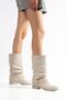 Berry Women's Beige Shiny Leather - Suede Drawstring Short Boots - 4