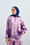Women's Brit Buttoned Ethnic Patterned Shirt Collar Satin Suit Pink - 3