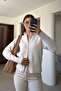 High Collar Premium Double Zipper Cardigan - Ecru - 4