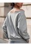 Gray Women's Off-The-Shoulder V-Neck Oversized Sweatshirt – Loose Sweatshirt with Cross Collar Detail - 4
