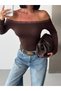 Women's Bitter Coffee Boat Neck Lace Collar Sandy Fabric Long Sleeve Blouse - 3