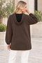Women's Long Sleeve Off-Shoulder Hooded Zippered Side Slit Detailed Stretchy Lycra Stylish Casual Brown Cardigan - 3