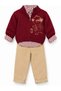 Boy's Burgundy Teddy Bear Embroidered Knit Sweater, Shirt and Pants Set - 6