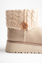 Women's Beige Suede Knitwear Detailed Thick Soled Winter Boots with Fur Inside - 6